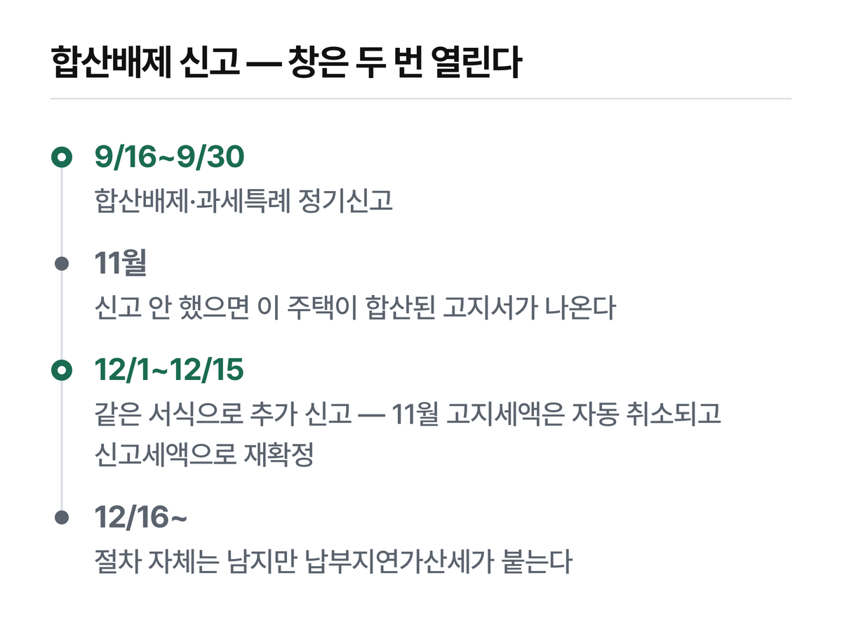 9월 창, 11월 고지서, 12월 창, 그 이후로 이어지는 종부세 합산배제 신고 타임라인