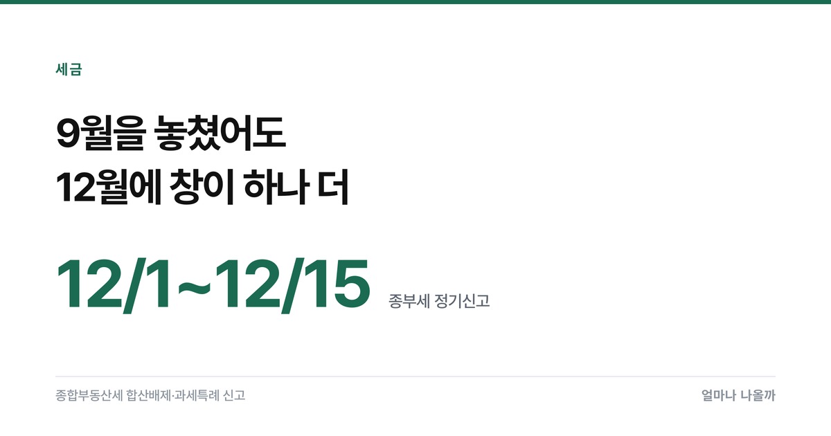 종부세 합산배제 신고 — 9월을 놓쳐도 12월에 창이 하나 더 있습니다