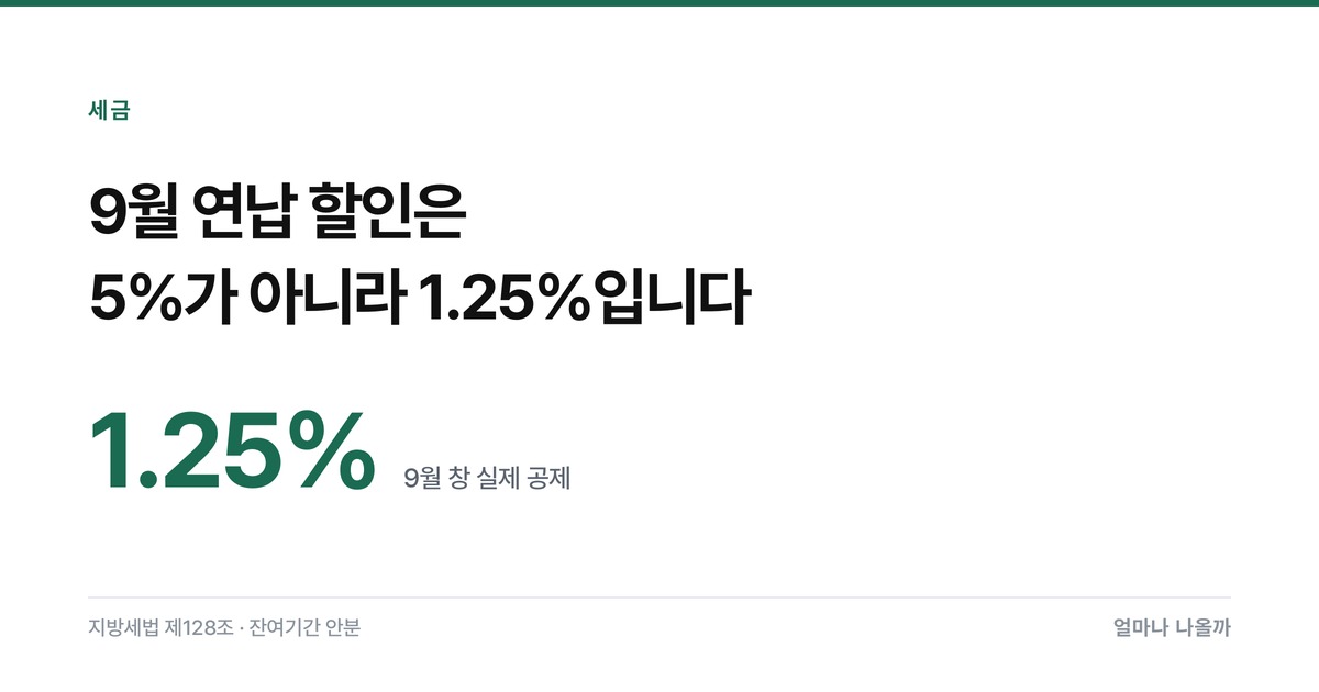 자동차세 9월 연납 — 할인이 5%가 아니라 1.25%인 이유