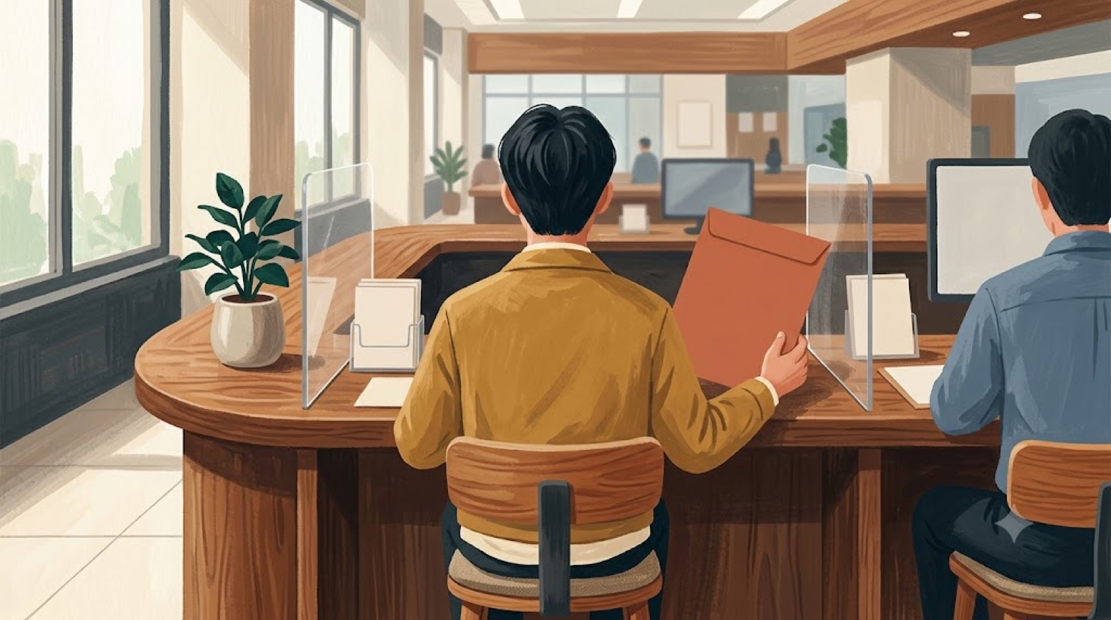 은행 창구에서 서류를 든 세입자 — 대출은 공부상 용도를 봅니다