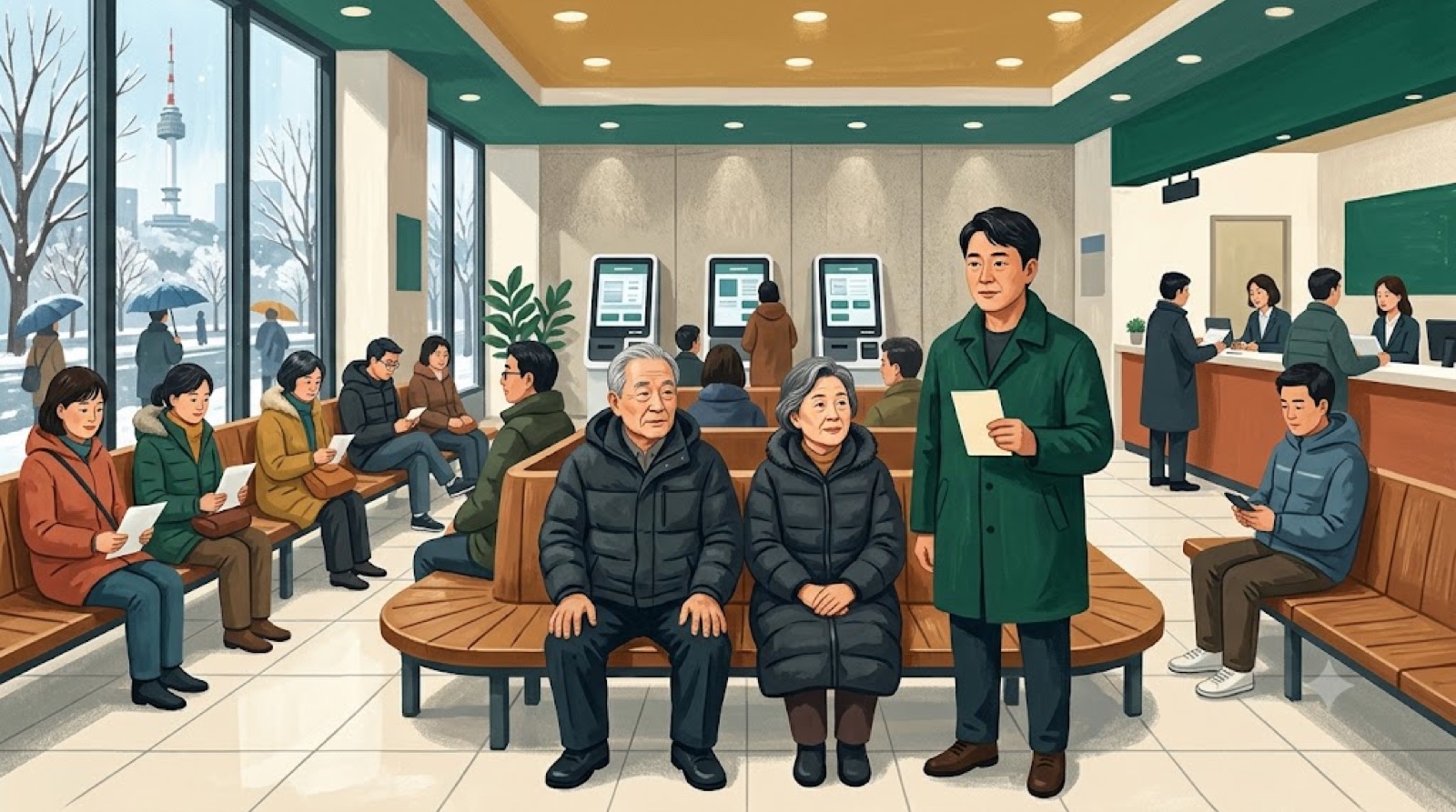 건강보험 지사 대기실 — 피부양자 자격은 소득·재산으로 다시 봅니다