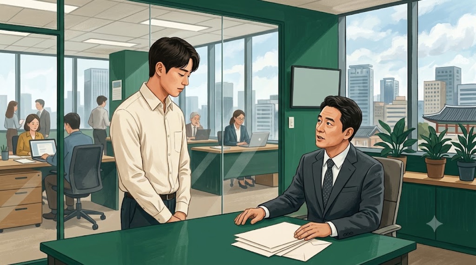 회의실 면담 — 수습이라는 말만으로는 해고 사유가 되지 않습니다